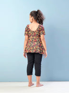 Aarika Girls Sports Wear Yellow-Black Colour Floral Print Nylon Swim Suit (5-15 Years)-(SW-SHM-C-1112)