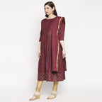 Anni Designer Women'S Rayon Anarkali Kurta With Pant & Dupatta (Kumt Maroon_Gsk)