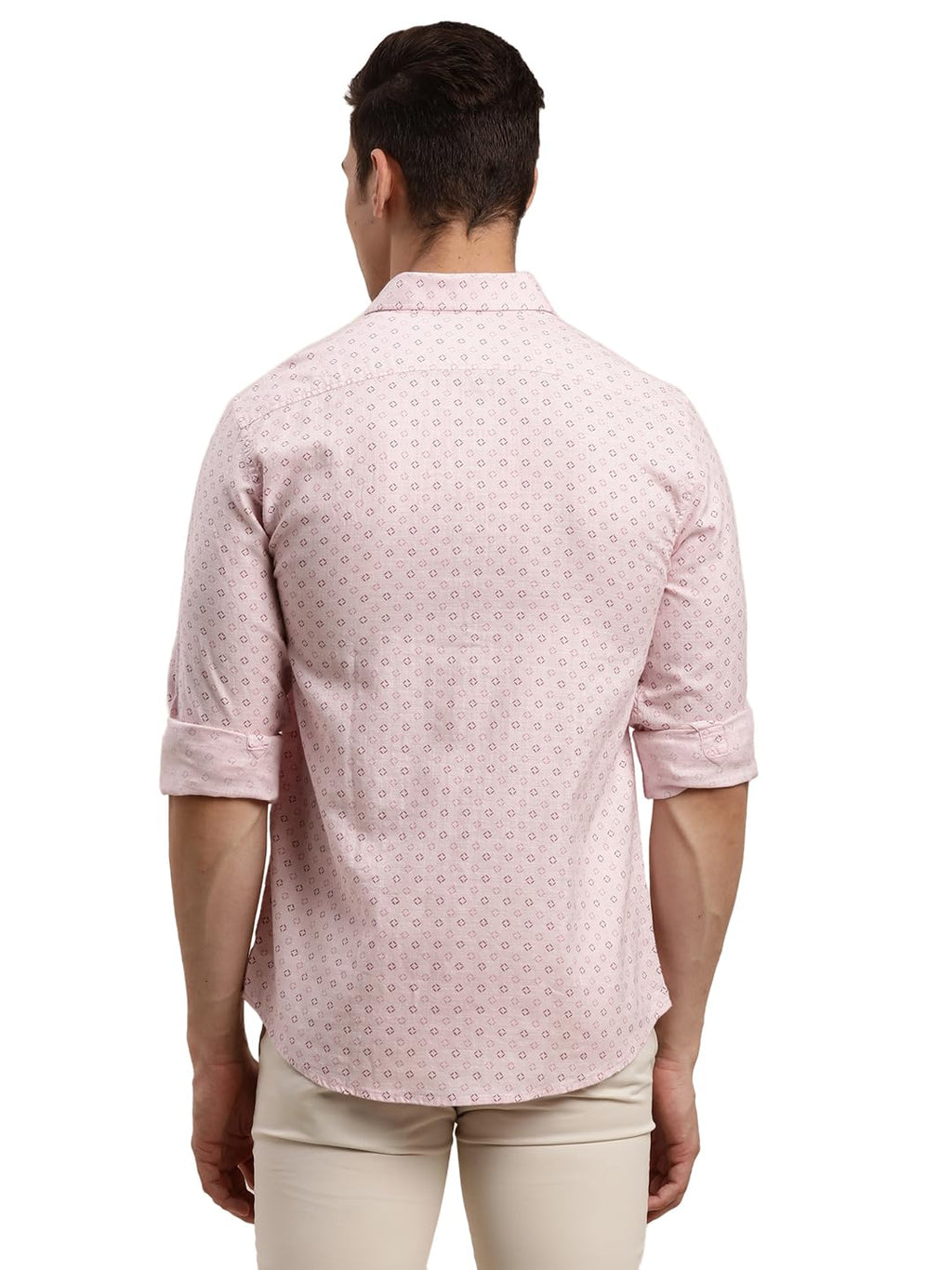 Turtle Men 100% Cotton Printed Slim Fit Pink Casual Shirt