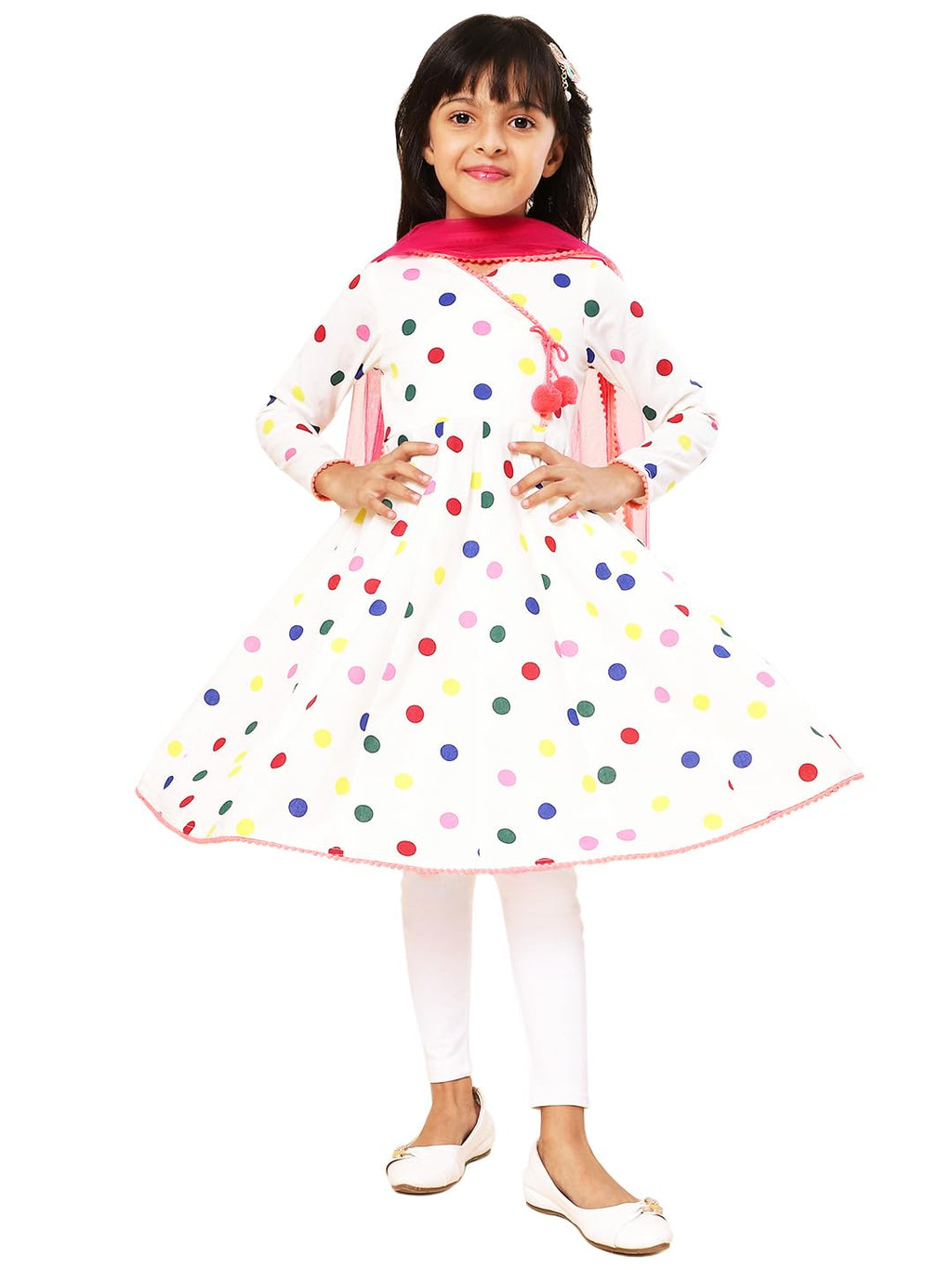 A.T.U.N. (All Things Uber Nice) Girls Printed Angrakha Pure Cotton Kurta With Leggings & Dupatta
