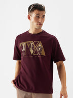 The Souled Store Official Loki: Time Variance Authority Men and Boys Oversize Fit Half Sleeve Graphic Printed Cotton Maroon Colo