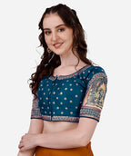 Vihu Fashion Womens Heavy Embroidery Coding with Sequins and Diamond Work Half Sleeves Fancy Cutwork Readymade Saree Blouse.(Pa