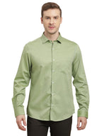 Turtle Men 100% Cotton Slim Fit Pista Green Dobby Print Full Sleeve Formal Shirt