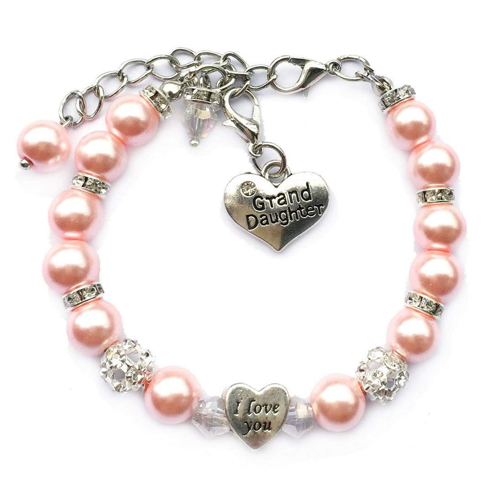DOLON Pink Glass Pearl Color Crystal I Love You Heart Granddaugther Bracelet Jewelry Back to School Birthday Christmas Holiday G