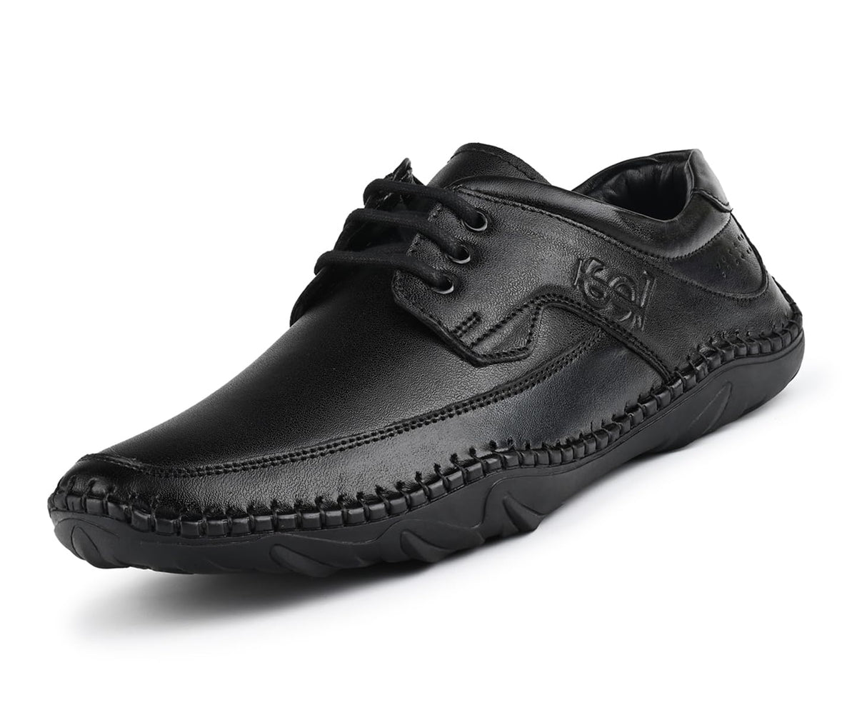 LOUIS STITCH Jet Black Genuine Leather Shoes for Men | Ultra Lightweight and Flexible Rubber Sole Mens Formal Derby Shoes | Form 6