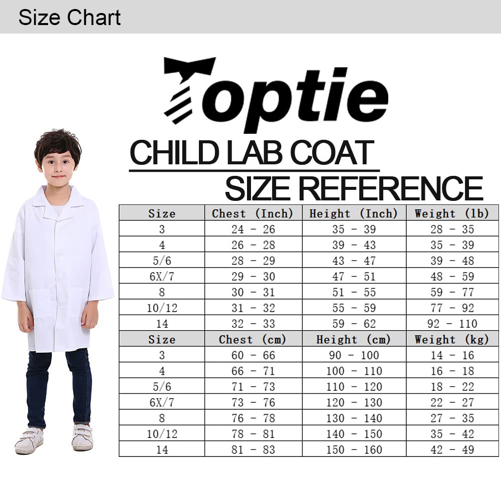 TopTie Kids Lab Coat for School Scientists Halloween Costume-White-10/12