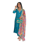 Naixa WomenS Rama Viscose Embroidered Straight Kurta With Viscose Pant And Silk Blend Printed Dupatta Sets (Nx-467-Rama-L)