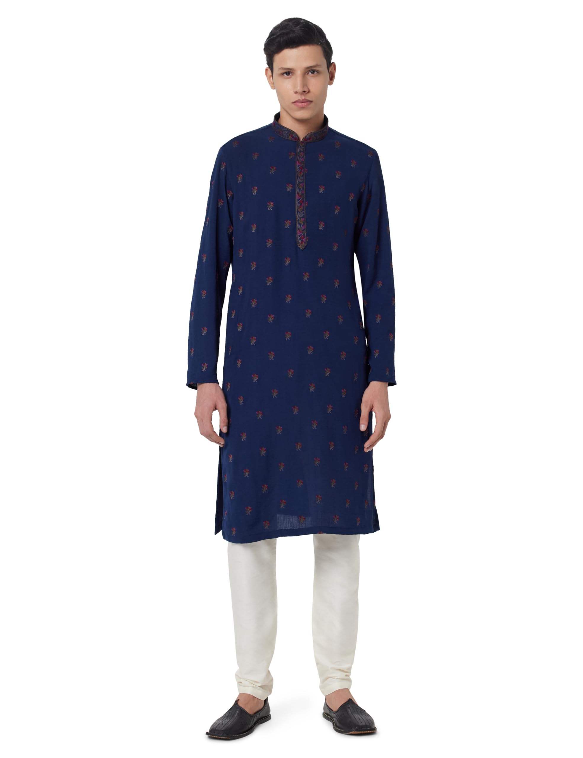 Manyavar Blue Art Silk Embroidered Casual Kurta Set For Men