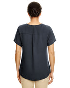 Ladies Perfect FitShort-Sleeve crepe Blouse - BLAcK - XS(D0102H7N2HT)