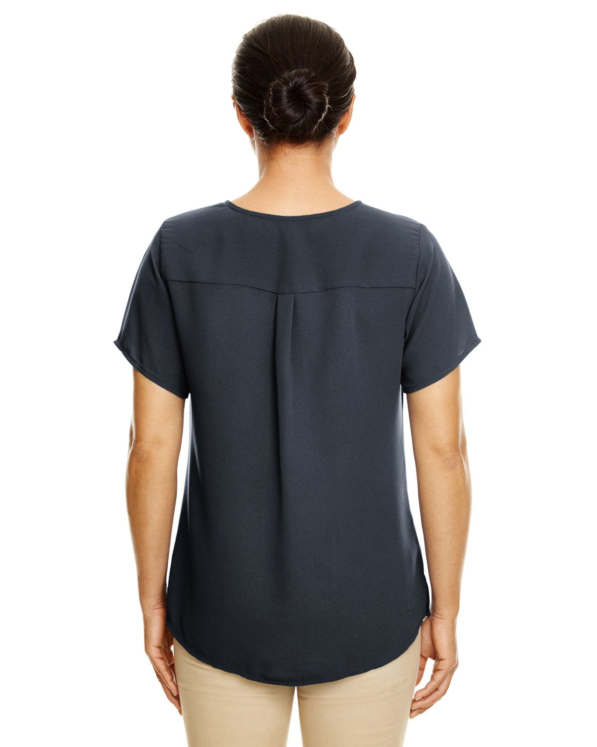 Ladies Perfect FitShort-Sleeve crepe Blouse - BLAcK - XS(D0102H7NI4J)