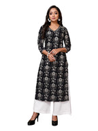 rangita Black Cotton Calf Length Embroidered Straight Kurti | Kurta for Women_M