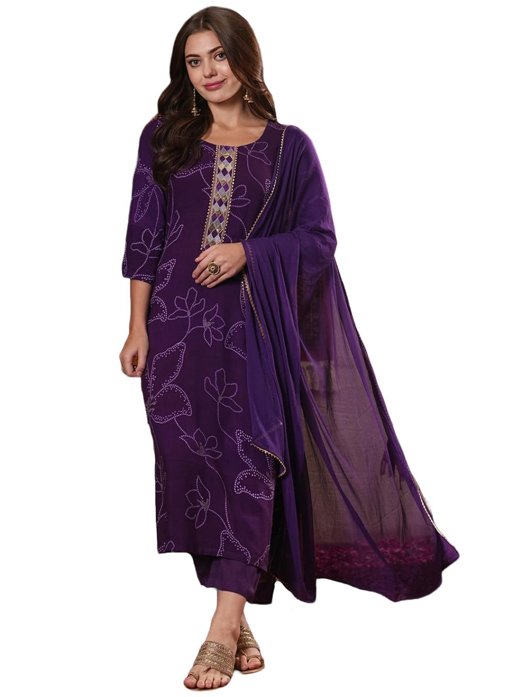 ANNI DESIGNER Womens Cotton Blend Straight Printed Kurta with Pant & Dupatta (MANINI BEGANI-VKS01_XXL_Begani_XX-Large)