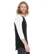 American Apparel Unisex Poly-Cotton 3/4-Sleeve Raglan T-Shirt L BLACK/ WHITE