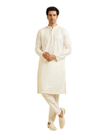 Manyavar MenS Art Silk Embroidery Mirror Work Kurta Set (Warm White,Xl)
