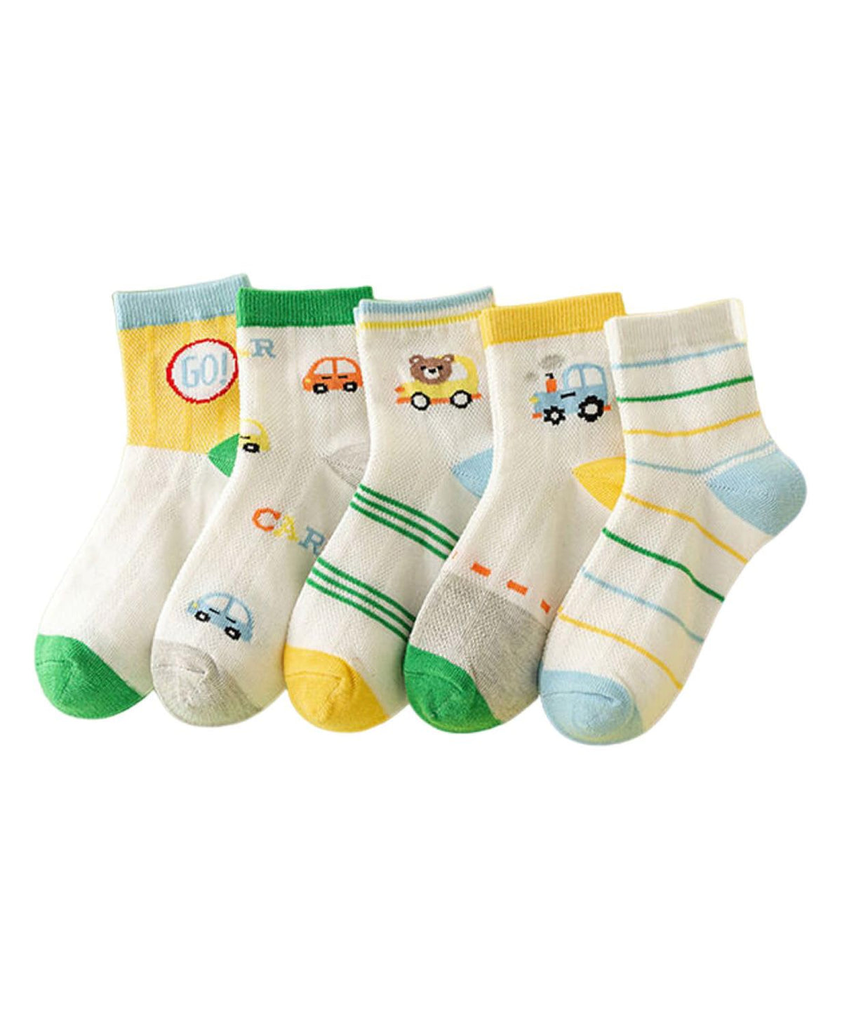 Syga 5 Pairs Baby Girl & Baby Boy Socks, Toddlers Infant Cotton Warm Stretch Crew Socks With Multicar Design, Suitable For 9 Mon 0-24