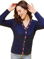 Modeve Women V Neck Ethnic Navy Sweater For Winter||Winterwear||