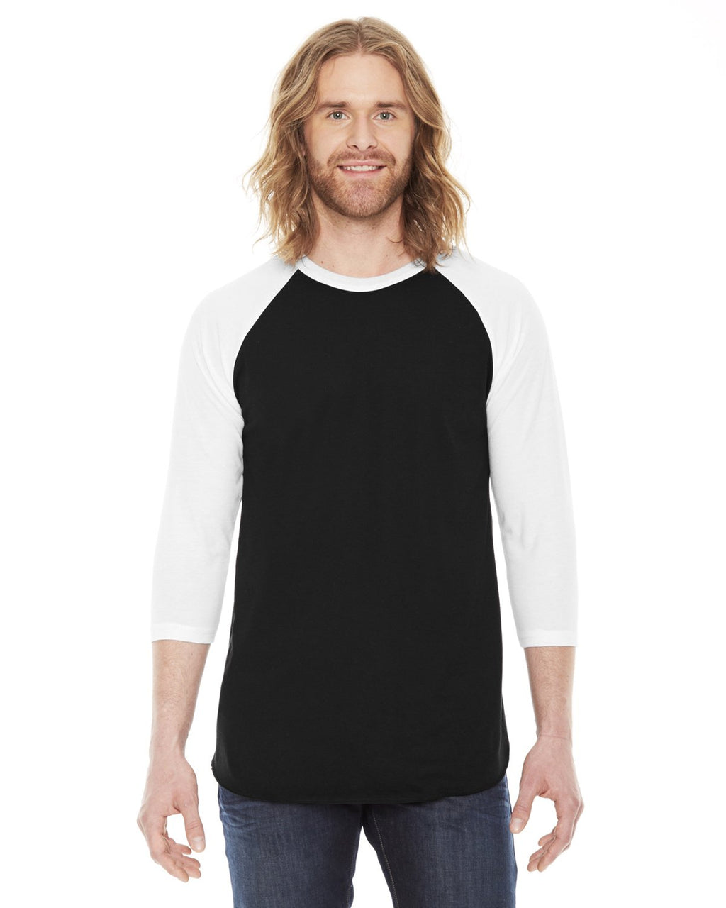 American Apparel Unisex Poly-Cotton 3/4-Sleeve Raglan T-Shirt L BLACK/ WHITE