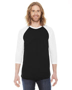 American Apparel Unisex Poly-Cotton 3/4-Sleeve Raglan T-Shirt L BLACK/ WHITE