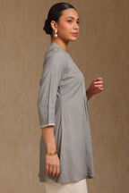 Soch Womens Grey Viscose Solid Tunic with Thread Work