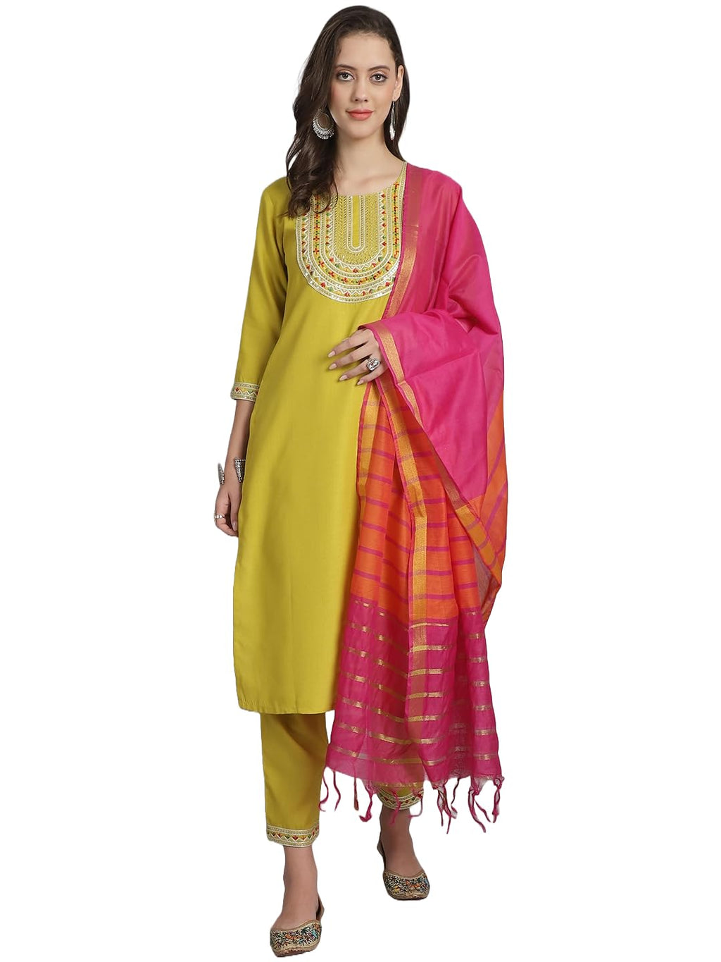 KLOSIA Women Embroidery Kurta and Pant set with Dupatta | Emboidery | Kurta set | Ethnic set | Suit | Wedding | Festive Wear | (