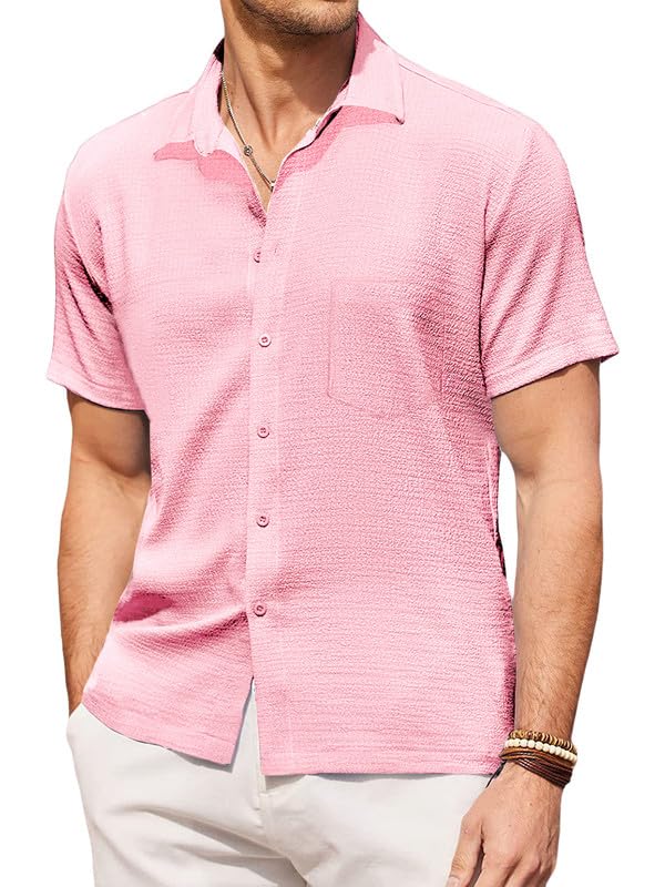 Tee Projekt Mens Popcorn Shirt Comfortable Short Sleeve Shirts Casual Textured Shirt (Pack of 1) Pink