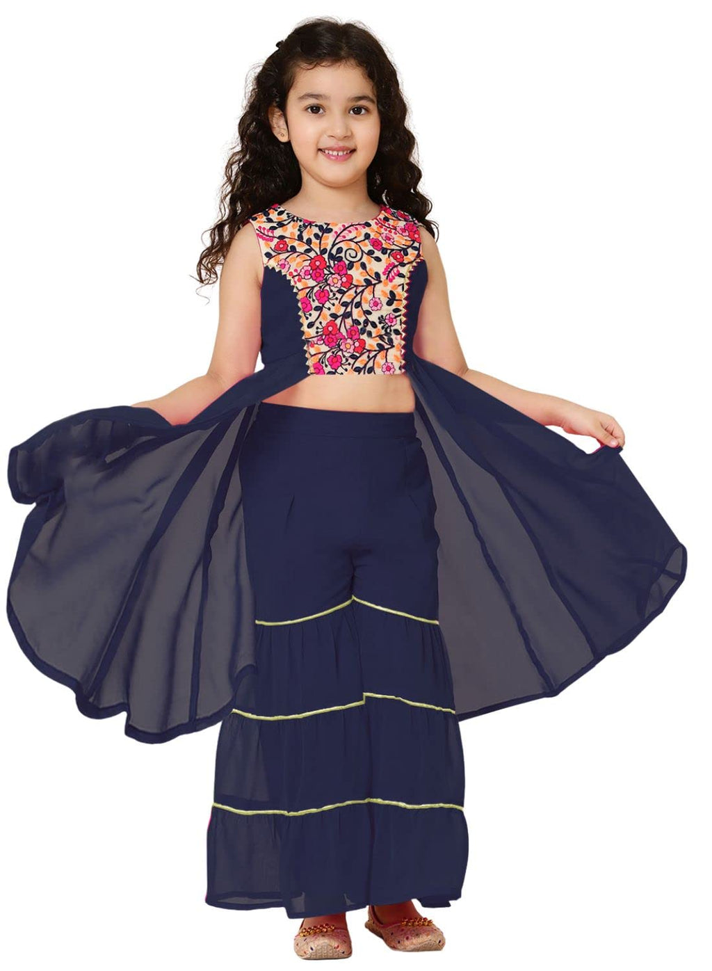 A.T.U.N. (ALL THINGS UBER NICE) Girls Ethnic Indo-Western Embroidered Sharara Set