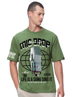 Bewakoof Air 1.0 MenS Graphic Print Oversized Fit Half Sleeve Round Neck Cotton Slub T-Shirt_657202_Green_S