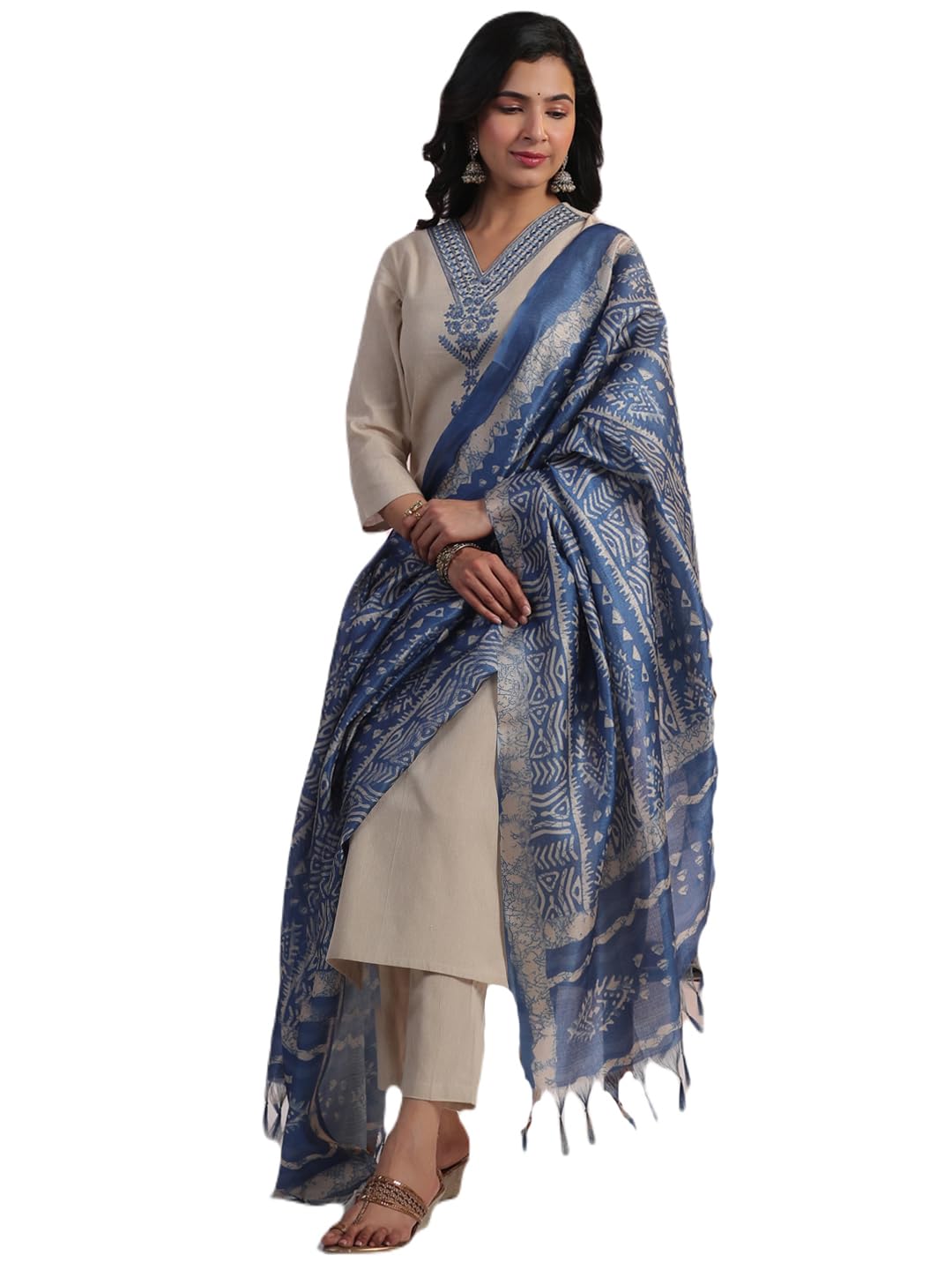 ANNI DESIGNER Womens Rayon Blend Embroidered Straight Kurta with Pant & Dupatta (Jankari Blue_XXL_Blue_XX-Large)