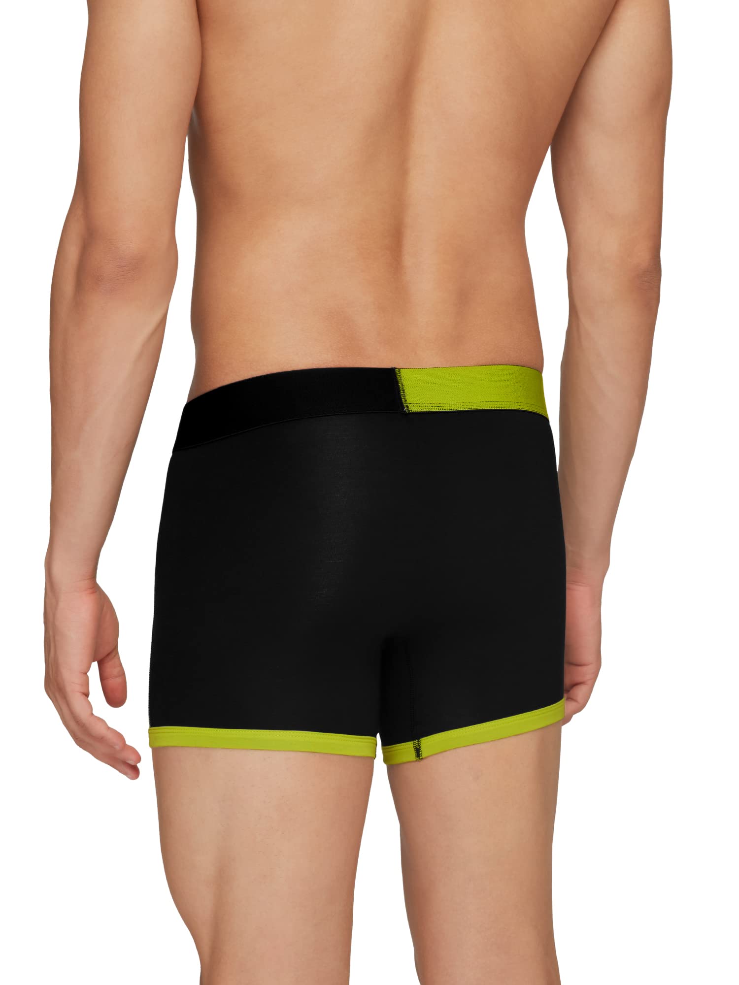 XYXX Mens Underwear Dualist IntelliSoft Antimicrobial Micro Modal Trunk Pack of 2 (Lime Punch & Black ; Black Iris & Tango Red;