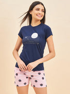 Sweet Dreams Women Printed 3 Piece Set Navy