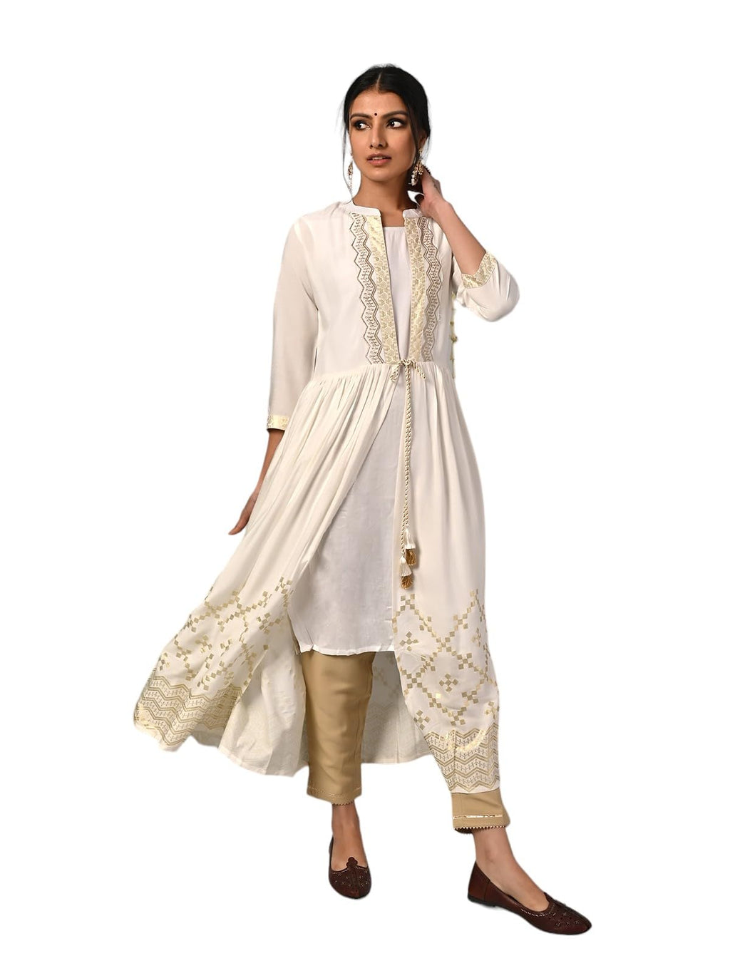 Rangita Off White Rayon Calf Length Printed Double Layered Kurti For Women | Kurta For Women_Xl