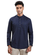 Turtle Men 100% Cotton Blue Printed Slim Fit Casual Kurta Shirt