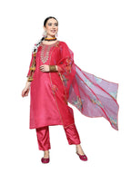 Ishin Women'S Pink Yoke Design A-Line Kurta With Toruser & Dupatta