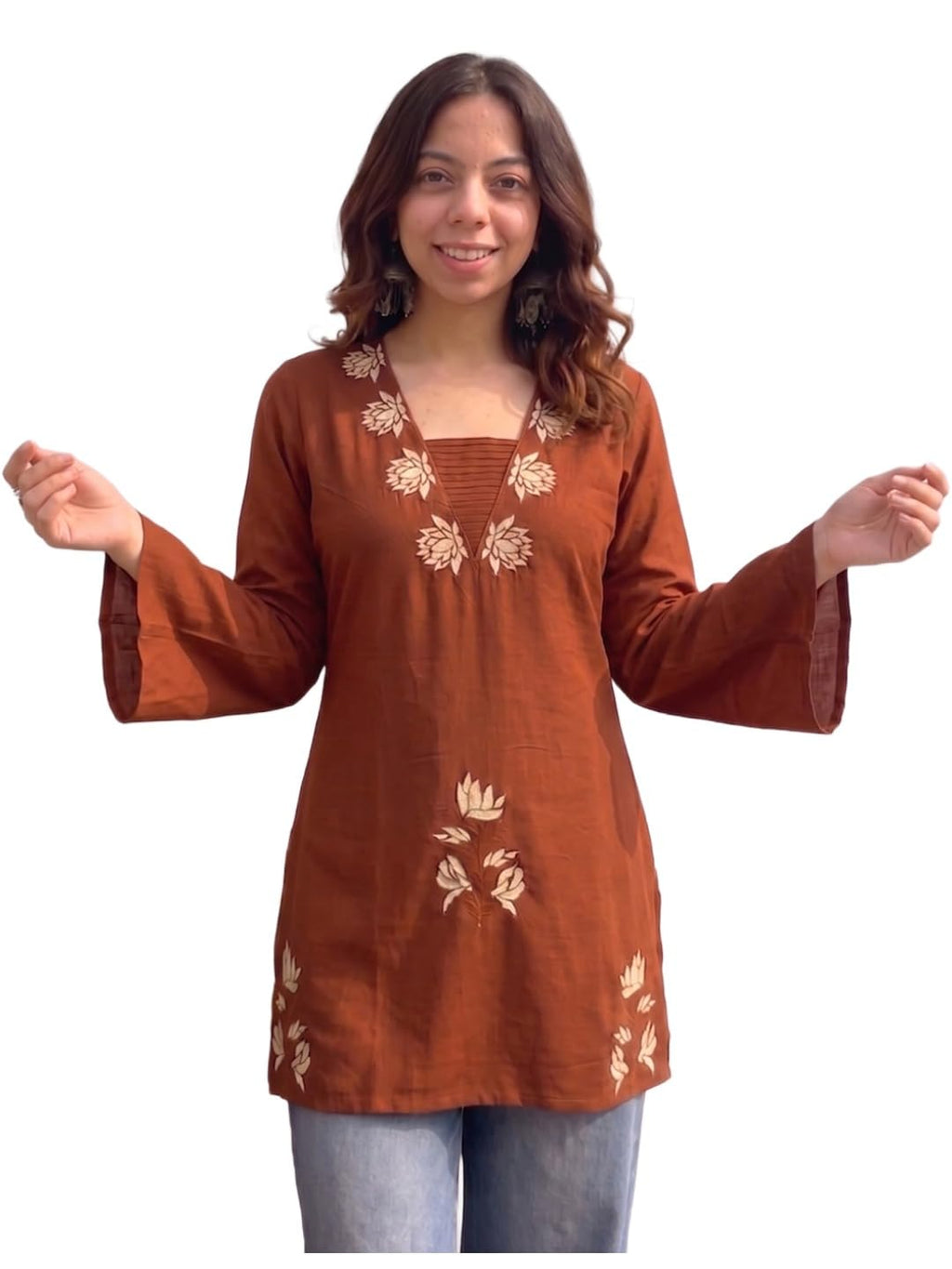 ANNI Designer Womens Regular Viscose Embroidered Short Kurti for Women (Pivari Rust-SK_XL_Rust_XL)