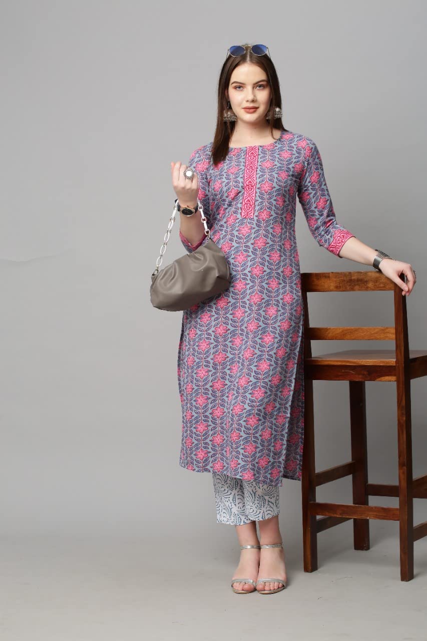 Anni Designer Women'S Cotton Straight?Kurta With Palazzo (Kur104)