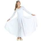 Danzcue Womens Praise Loose Fit Full Length Long Sleeve Dance Dress, White, Medium