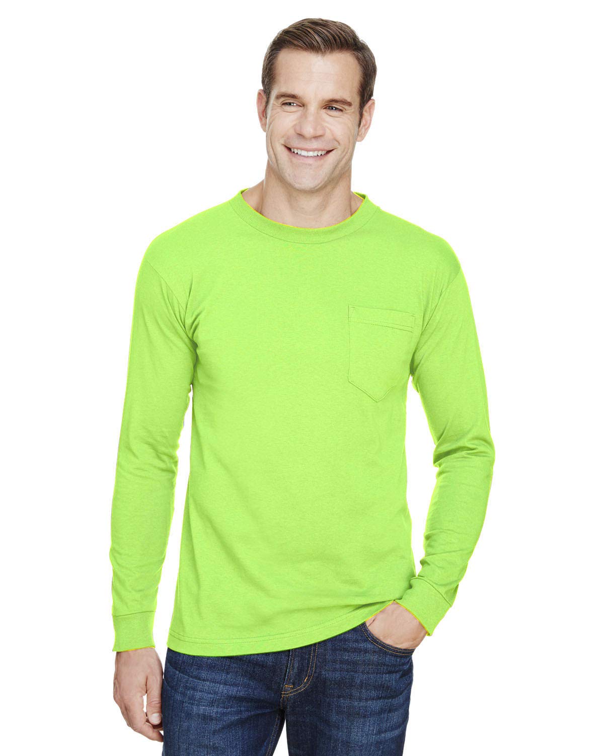 Unisex Union-Made Long-Sleeve Pocket crew T-Shirt - ASH - S(D0102H7MXA6)