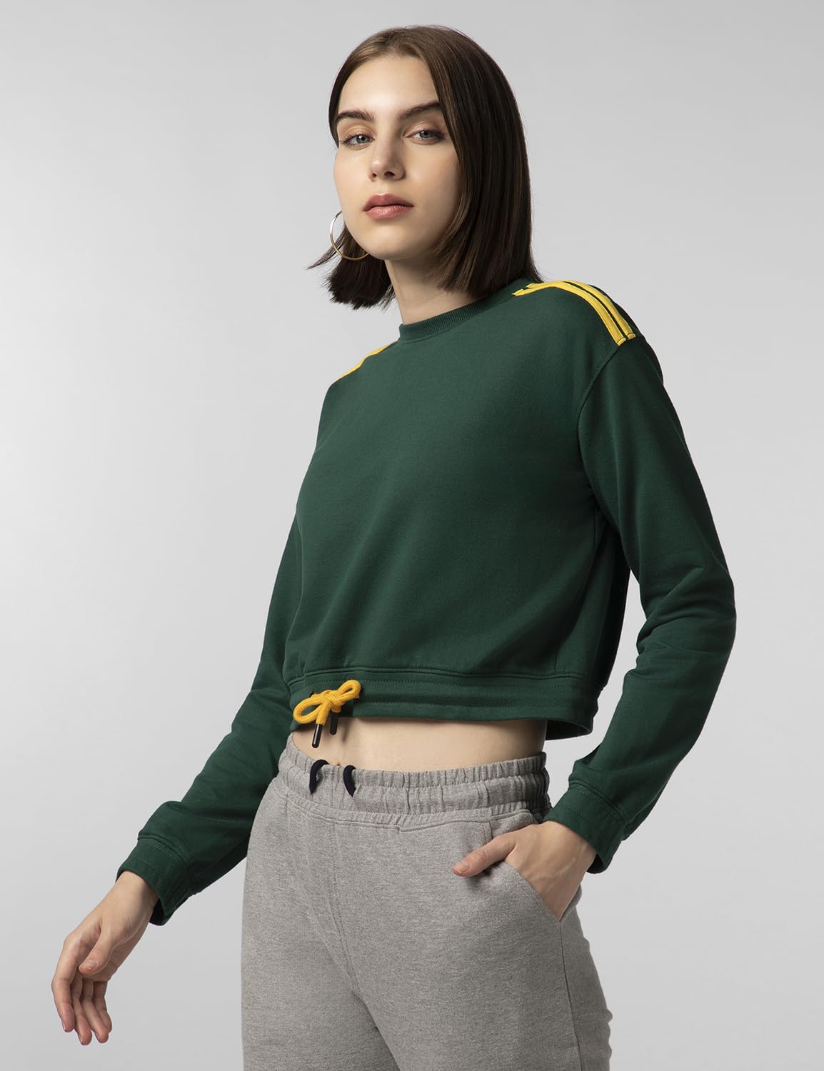 FYLTR Womens Round Neck Drop Shoulder Sweatshirt - Full Sleeve | Elasticated Waist & Cuff | Boxy Fit | Stripe Detailing