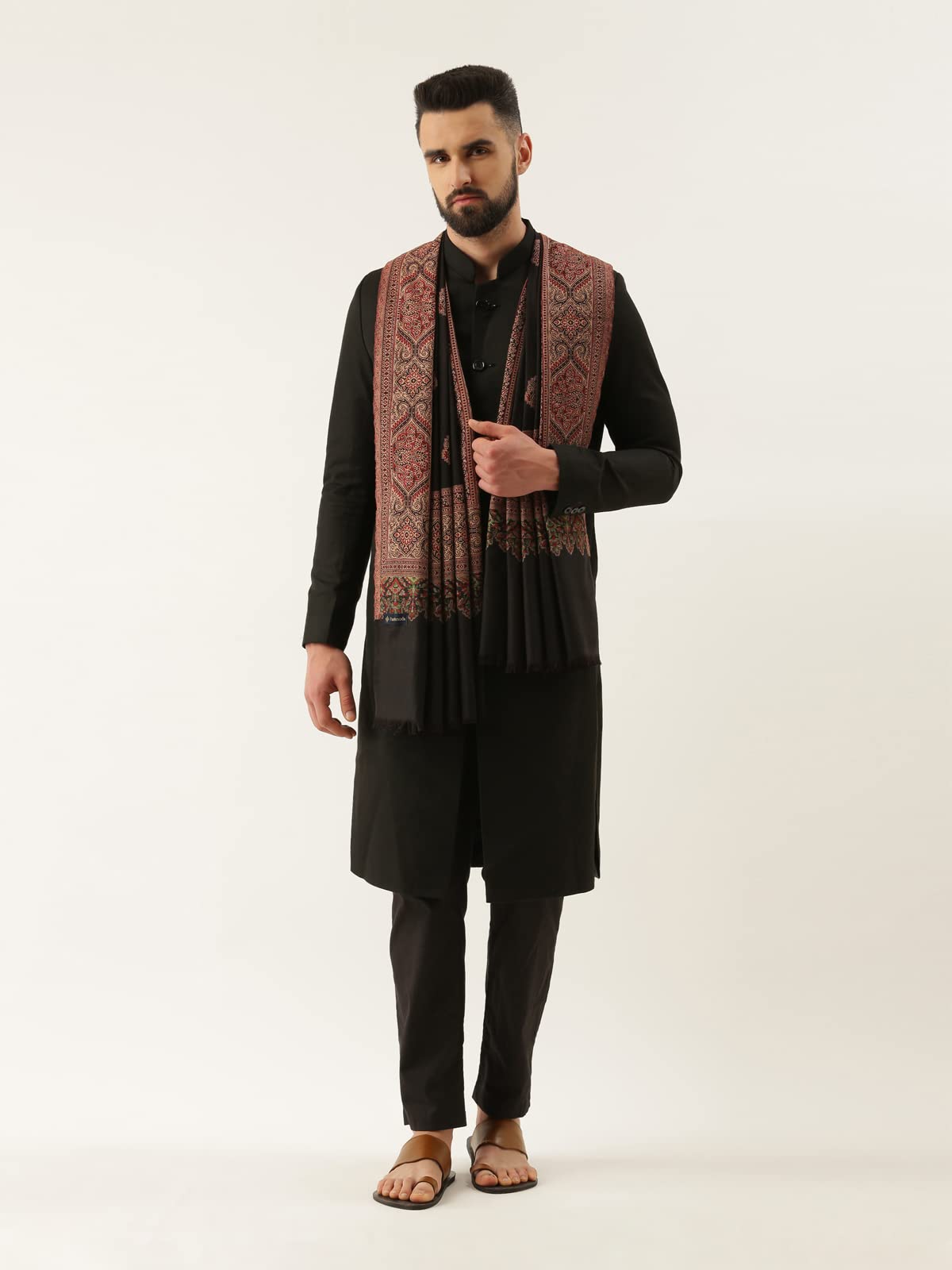 Pashmoda Men Jamawar Kashmiri Luxury Shawl, Size: 101X203 Cm, Mustard Color