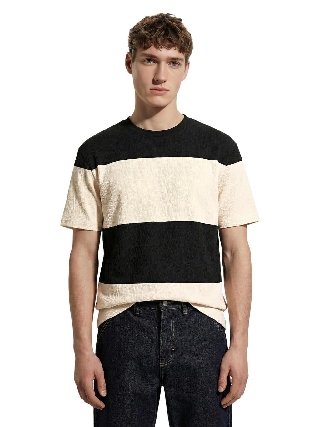 The Indian Garage Co Mens Relaxed Fit Half Sleeves Textured Crew Neck Sweater