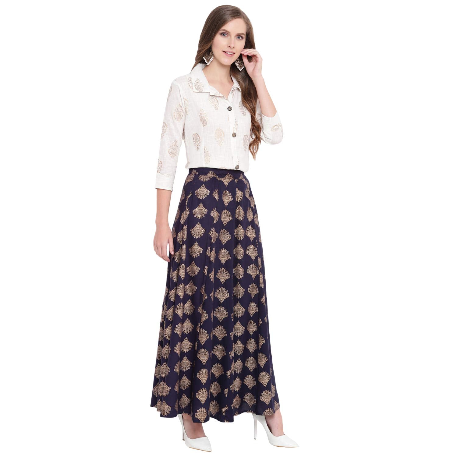 Stylum Womens Printed Rayon Blend Shirt Skirt Set