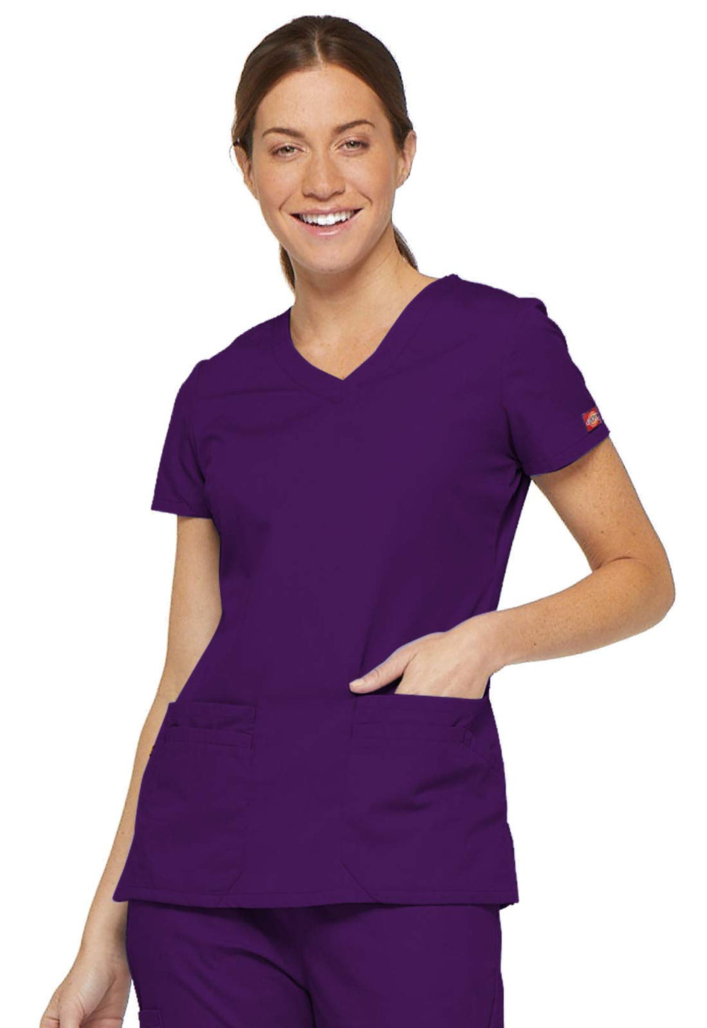 Cherokee womens Signature V-neck Top With Multiple Patch Pockets medical scrubs shirts, Eggplant, X-Small US