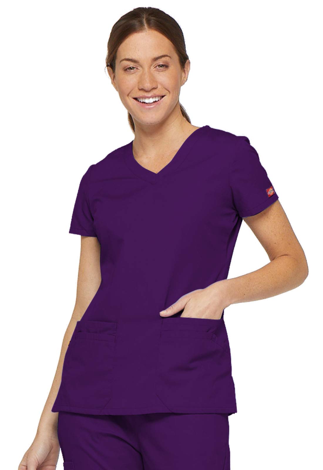 Cherokee womens Signature V-neck Top With Multiple Patch Pockets medical scrubs shirts, Eggplant, X-Small US