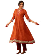 ANNI DESIGNER Womens Rayon Blend Anarkali Printed Kurta with Pant (Karidos Orange_XXL_Orange_XX-Large)