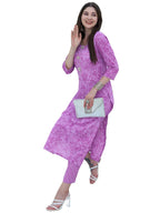 Gosriki Women'S Cotton Blend Straight Printed Kurta With Pant Set (Edf-Purple-Gs_M_Purple_Medium)