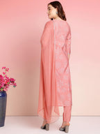 ANNI DESIGNER Womens Rayon Blend Printed Straight Kurta with Pant & Dupatta (VAYU Peach_XL_Peach_X-Large)