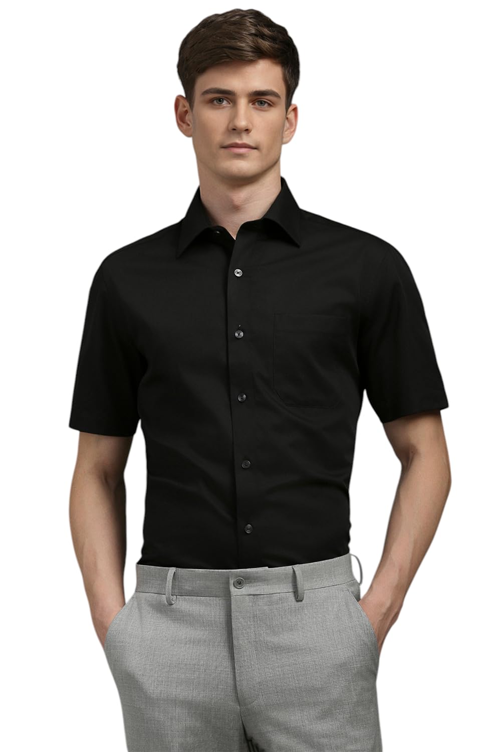 Louis Philippe Men Black Classic Fit Solid Half Sleeves Formal Shirt