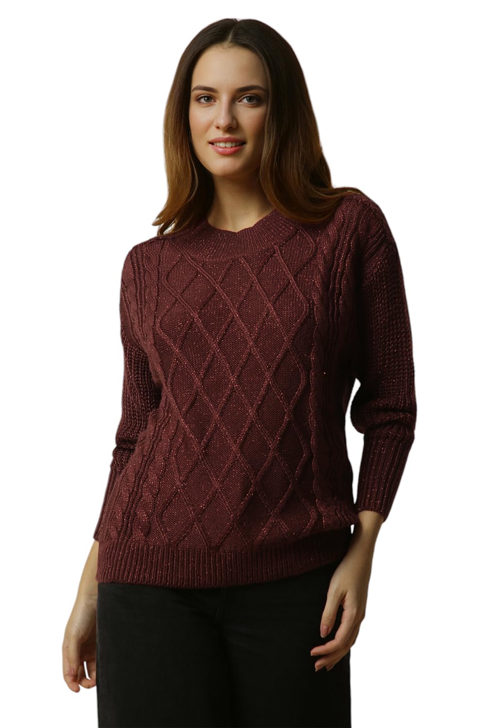 Allen Solly Women Regular Fit Casual Polyester Full Sleeve Round Neck Sweater