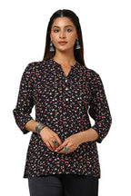 Soch Womens Black Floral Print Rayon Straight Tunic