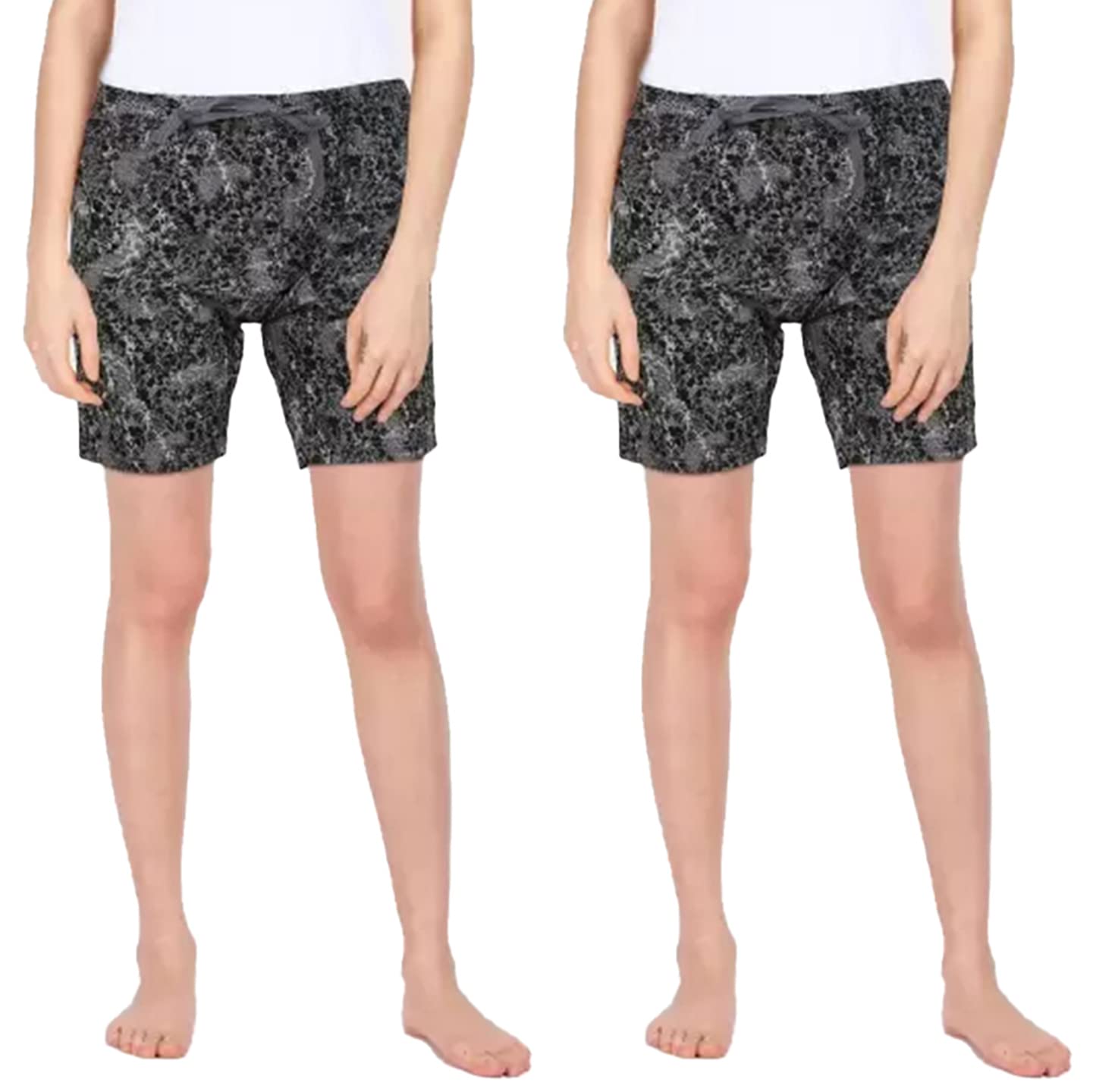 Lyra Pure Cotton Printed Night Shorts For Women (Pack Of 2)
